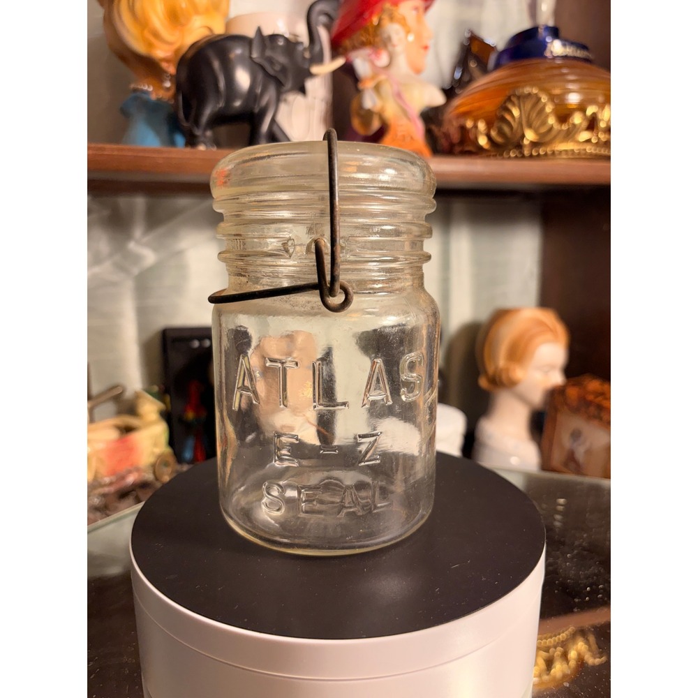 Vintage‎ Atlas E-Z Seal Clear Glass Canning Jar with Wire Bail Lid Hazel-Atlas